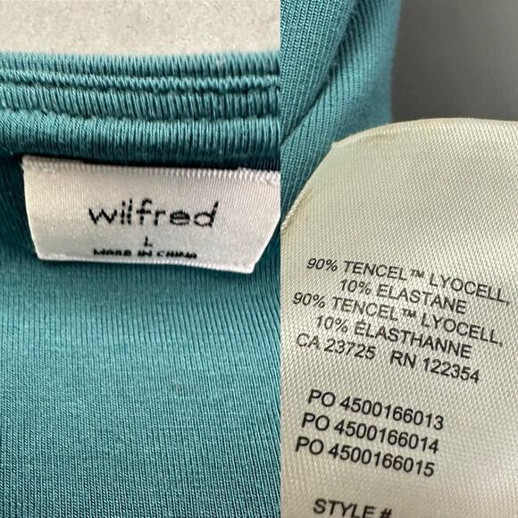 Wilfred Lydia teal crop top square neck ruched front long sleeve Size Large - Picture 2 of 10